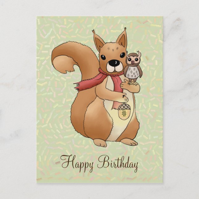 squirrels and owl postcard (Front)