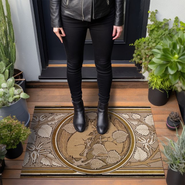 Squirrels Art Deco Burnt Sand Brown Walter Crane Doormat (Creator Uploaded)