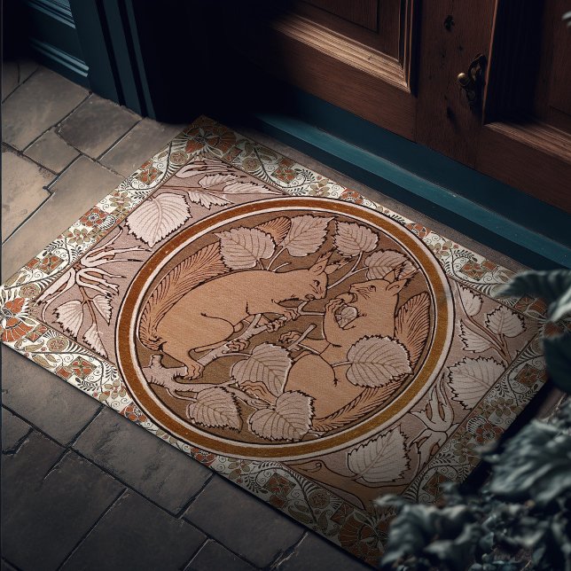 Squirrels Art Deco Burnt Sienna Walter Crane Doormat (Creator Uploaded)
