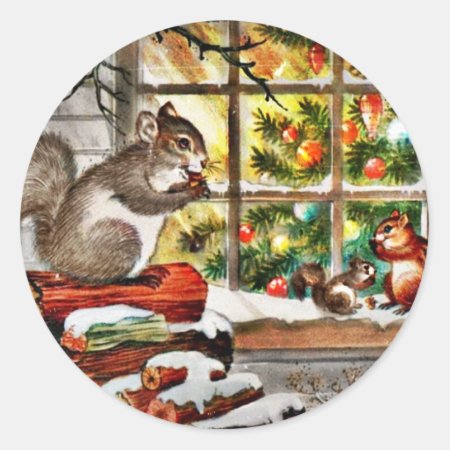 Squirrels At The Window Classic Round Sticker