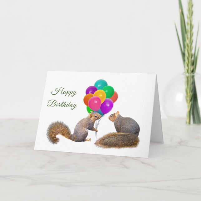 Squirrels Balloons Birthday Card (Front)