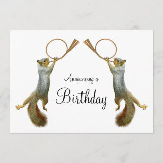 Squirrels Blowing Horns Birthday Invitation