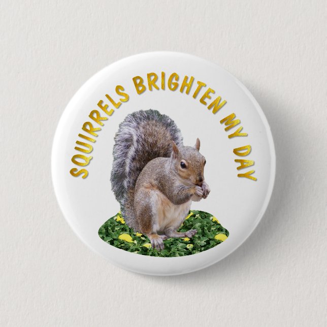Squirrels Brighten My Day Pinback Button (Front)