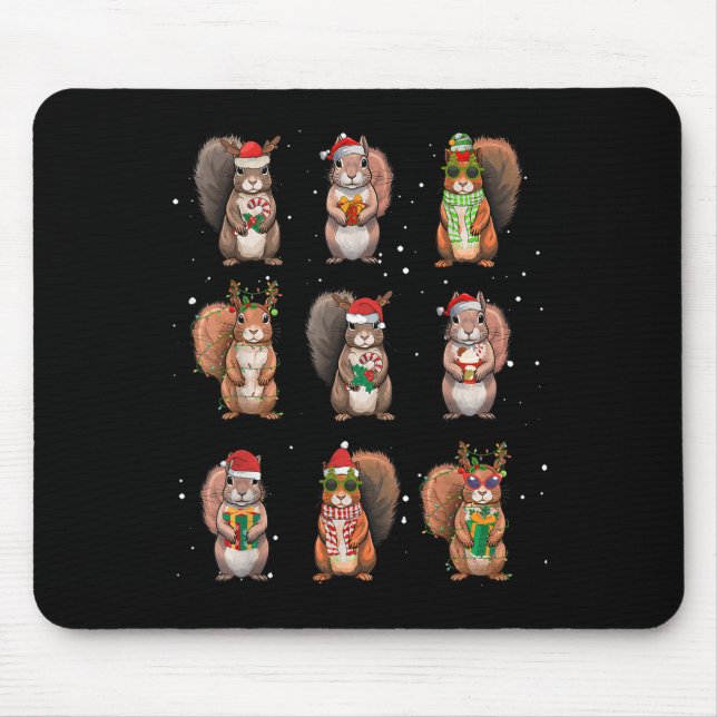 Squirrels Christmas Lights Decor Funny Squirrel Lo Mouse Pad (Front)