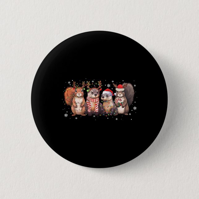 Squirrels Christmas Lights Funny Xmas Squirrel Lov Button (Front)