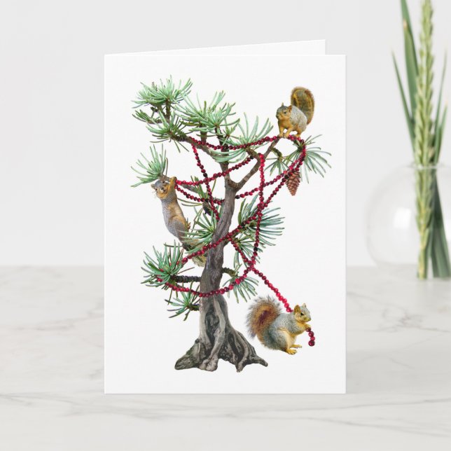 Squirrels Decorating the Christmas Tree Card (Front)