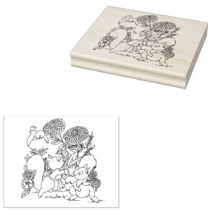 Squirrels Flowers Forest Animals Coloring page  Rubber Stamp