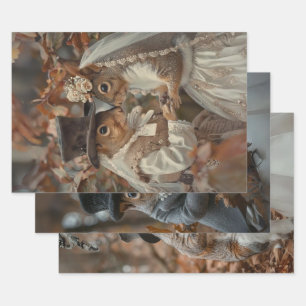 Squirrels Getting Married in Forest Decoupage  Wrapping Paper Sheets