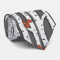 Squirrels in birch trees on gray, acorns under nec