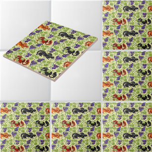 Squirrels in Grapevine Retro Victorian Era Pattern Ceramic Tile