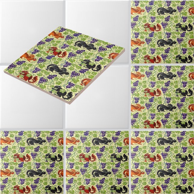 Squirrels in Grapevine Retro Victorian Era Pattern Ceramic Tile (Creator Uploaded)