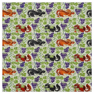 Squirrels in Grapevine Retro Victorian Era Pattern Fabric