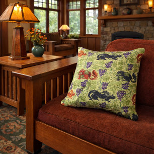 Squirrels in Grapevine Retro Victorian Era Pattern Throw Pillow