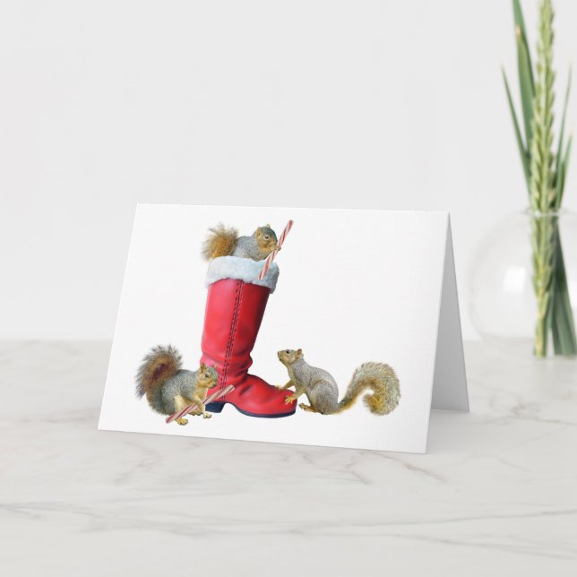 Squirrels in Santa's Boot Holiday Card (Front)