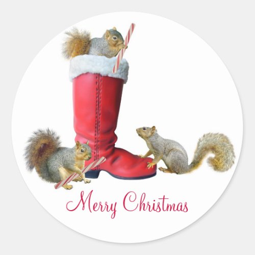 Squirrels in Santas Boot Stickers