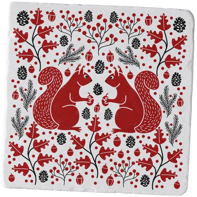 Squirrels in the Forest Art Trivet (Red Squirrell in the forest art trivet)