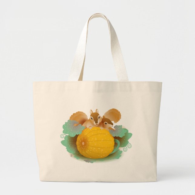 squirrels in the pumpkin patch large tote bag (Front)