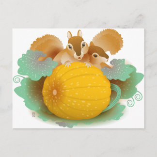 squirrels in the pumpkin patch postcard