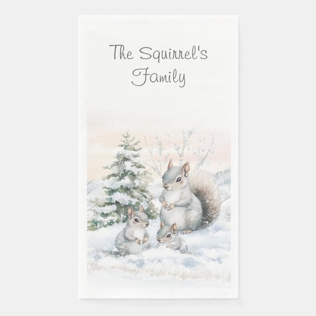 Squirrels in Winter Snow  Paper Guest Towels (Front)