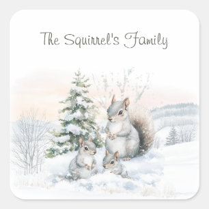 Squirrels in Winter Snow Square Sticker