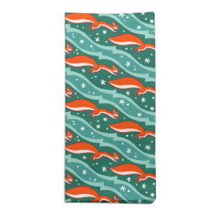 Squirrels jumping in the snow on a Christmas tree Cloth Napkin