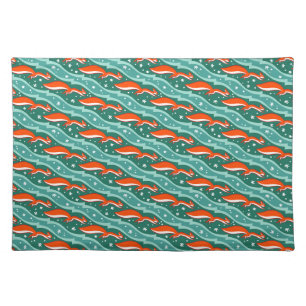 Squirrels jumping in the snow on a Christmas tree Cloth Placemat
