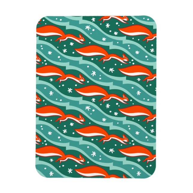 Squirrels jumping in the snow on a Christmas tree Magnet (Vertical)