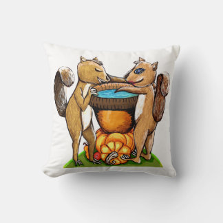 Squirrels Loving Fall Throw Pillow