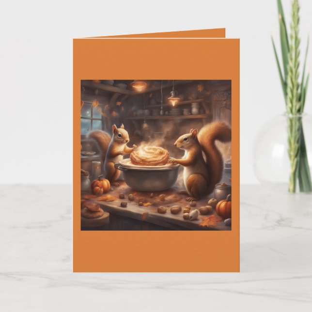 Squirrels make a Maple nut Honey bun Halloween Card (Front)