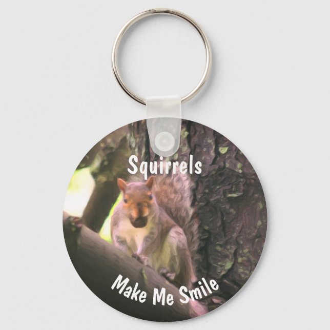 Squirrels Make Me Smile Animal Art Keychain (Front)