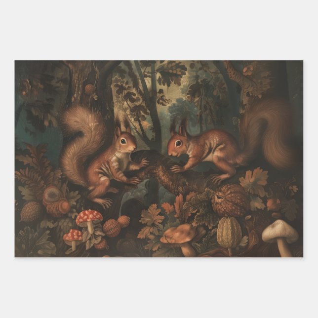 Squirrels - Oil Painting Style Wrapping Gift Paper (Front)
