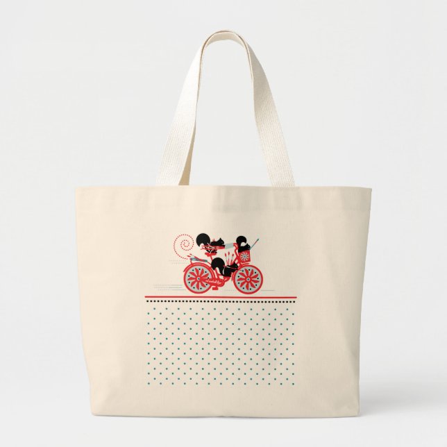 Squirrels on a Bicycle Jumbo Tote - Black/Blue/Red (Front)
