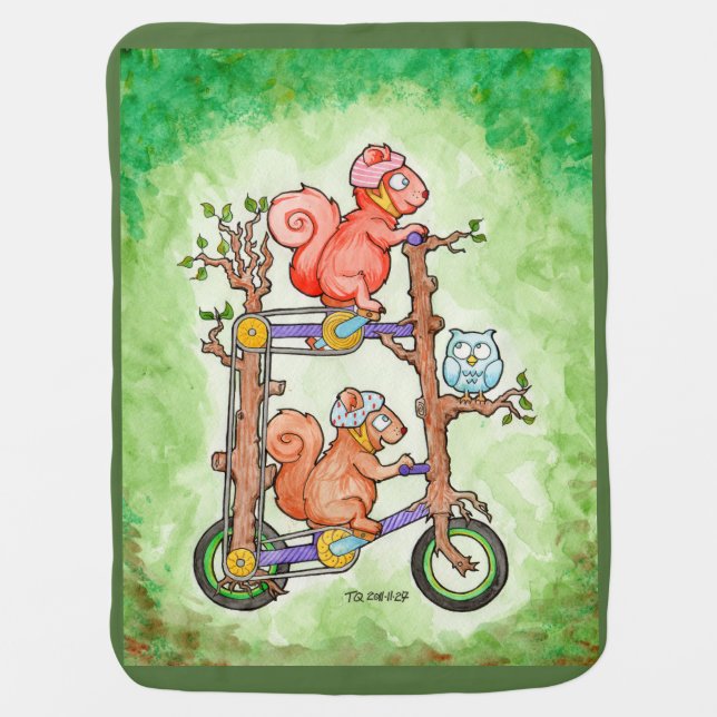 Squirrels on a Double Decker Tall Bike Swaddle Blanket (Front)