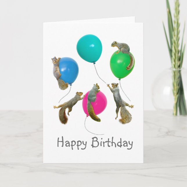 Squirrels on Balloons Birthday Card (Front)
