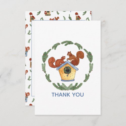 Squirrels on Birdhouse Holiday Thank You Card