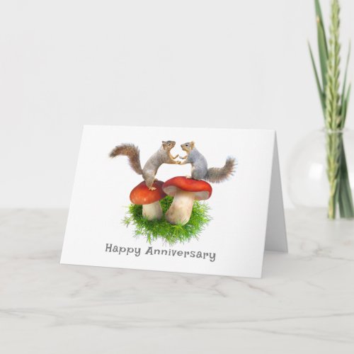 Squirrels on Re Mushrooms Anniversary Card