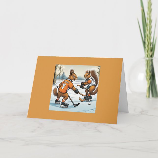 Squirrels playing hockey Happy Birthday Card (Front)