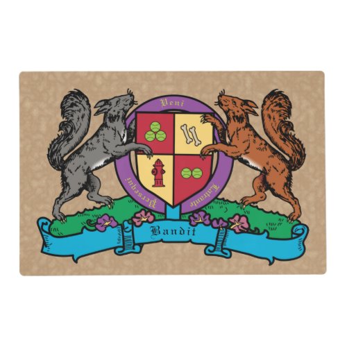 Squirrels Rampant Doggy Coat of Arms Custom Name Placemat