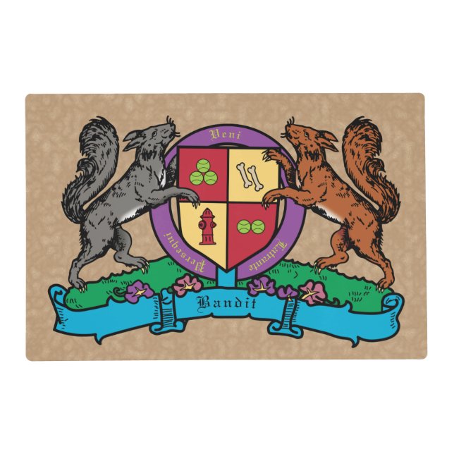 Squirrels Rampant Doggy Coat of Arms Custom Name Placemat (Front)