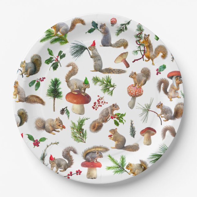Squirrels Red and Green Paper Plates (Front)