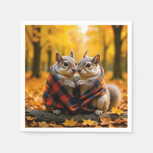 Squirrels Snuggling Under a Plaid Blanket Napkins