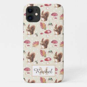Squirrels & Toadstools Autumn Pattern Personalised iPhone 11 Case