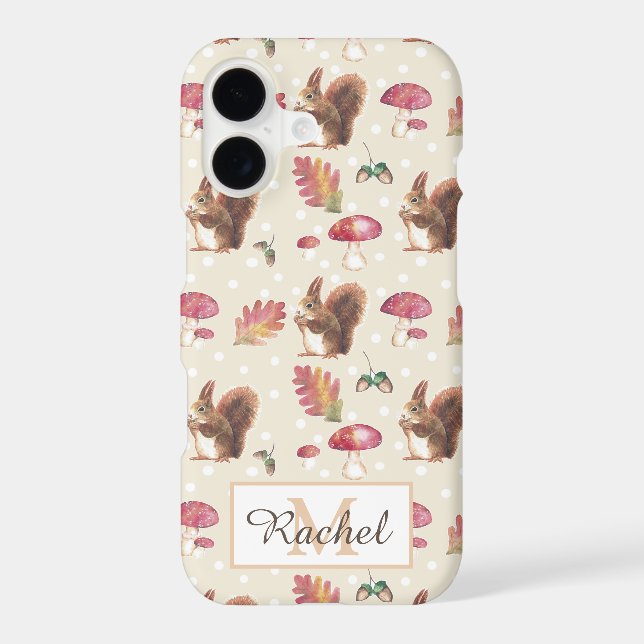 Squirrels & Toadstools Autumn Pattern Personalised Iphone Case (Back)