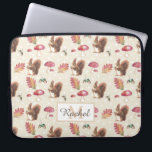 Squirrels & Toadstools Autumn Pattern Personalised Laptop Sleeve<br><div class="desc">Cute watercolor squirrel, toadstools and Autumn leaves pattern.</div>
