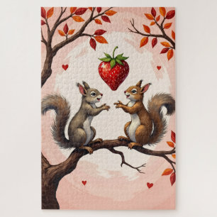 Squirrels Tossing Giant Valentine's Strawberry Jigsaw Puzzle