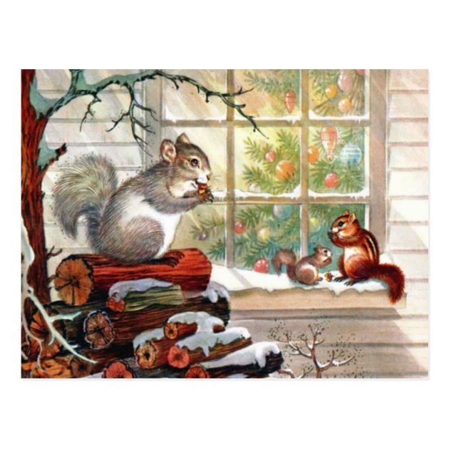 Squirrels Vintage Christmas Post Invitation
