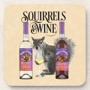 Squirrels & Wine - Funny Squirrel Lover and Wine D Beverage Coaster