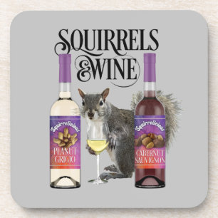 Squirrels & Wine - Funny Squirrel Lover and Wine D Beverage Coaster