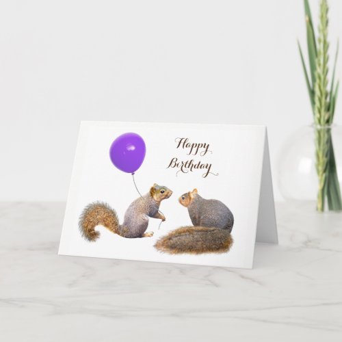 Squirrels with Balloon Birthday Card