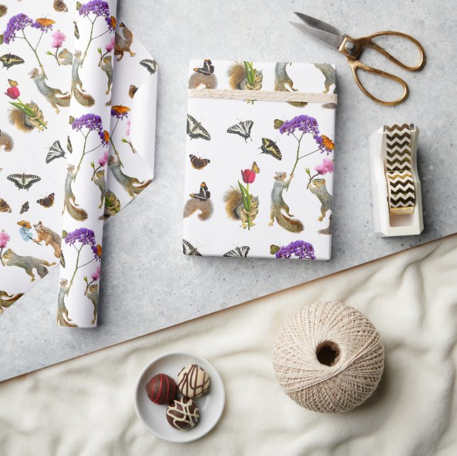 Squirrels with Butterflies Wrapping Paper (Crafts)